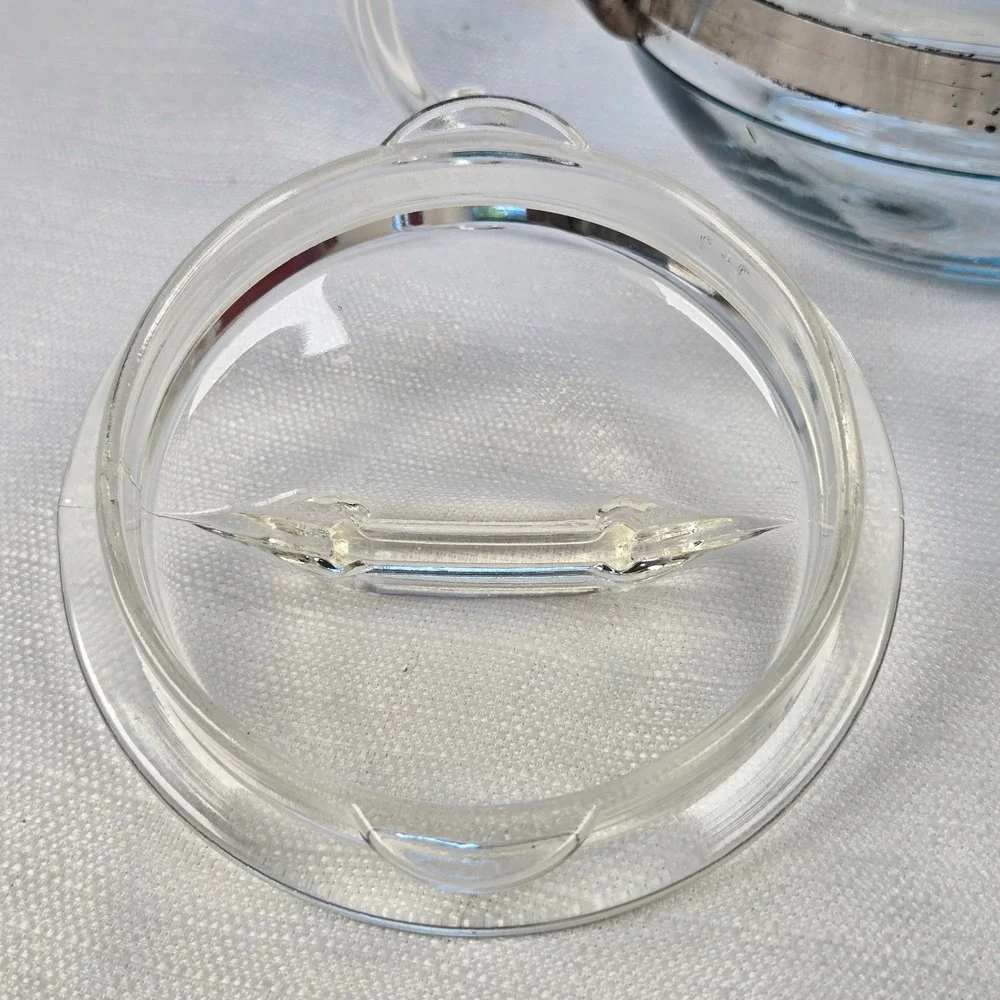 Vintage Pyrex 8126-B Clear Glass Teapot  Server Stainless Band USA MCM
